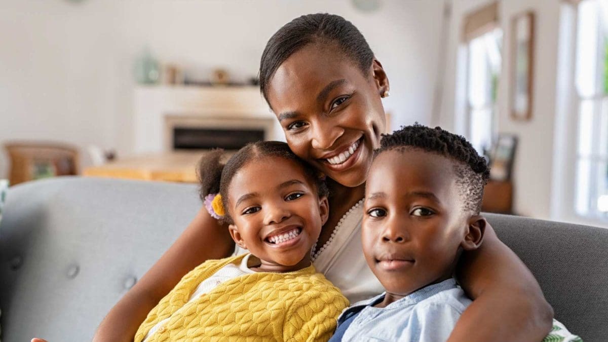 A mother and her two children