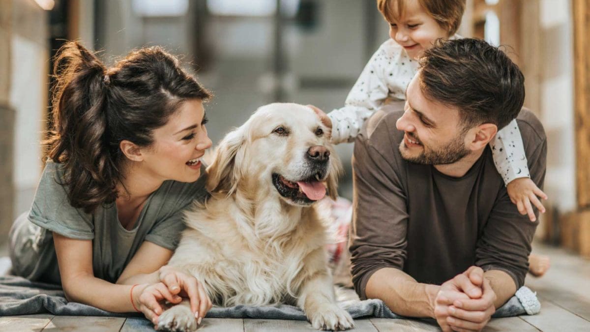 A family of tenants with their pet dog