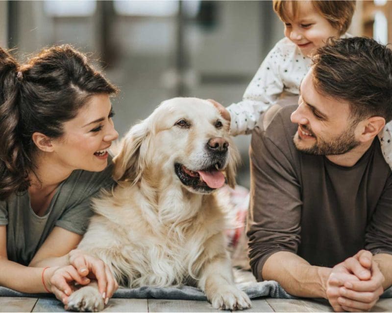 A family of tenants with their pet dog